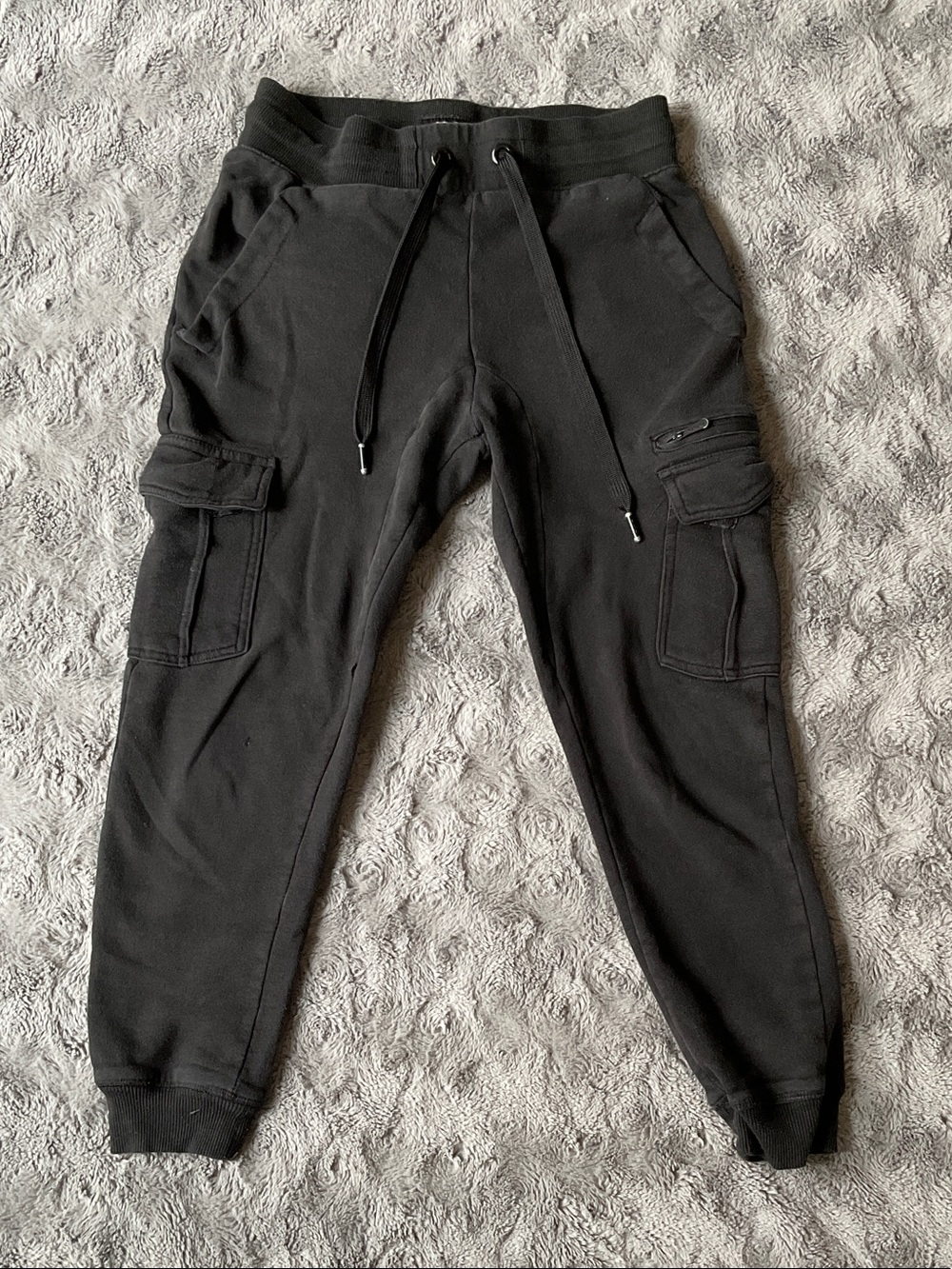 Black Cargo Jogger Pants - Casual Drawstring Sweatpants